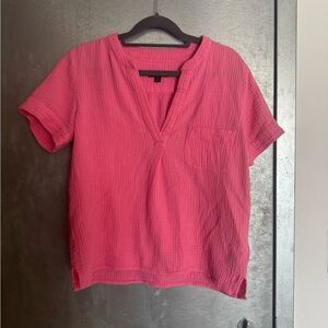 J. Crew Pink Relaxed Blouse with Mandarin Collar